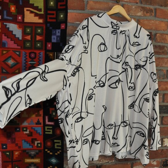 New Stlyewe Abstract Sketched Faces Tunic Top Dress. Wearable art. 2XL - Picture 8 of 11